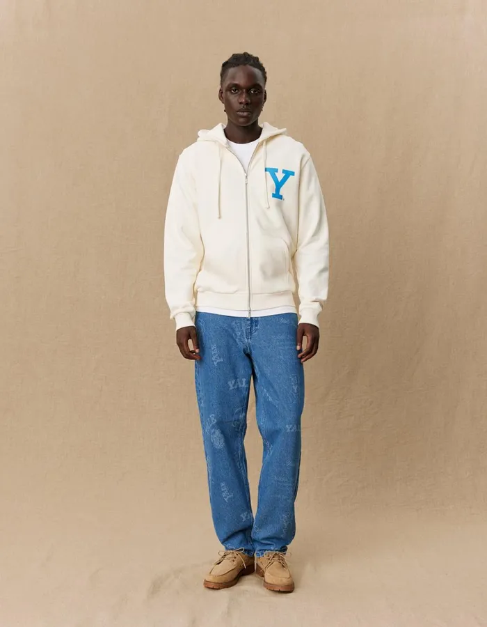 Men Les Deux HoodiesSweatshirts Yale Y Zipper Hoodie 8211 Light Ivory