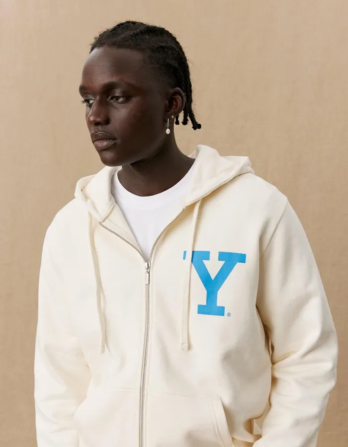 Men Les Deux HoodiesSweatshirts Yale Y Zipper Hoodie 8211 Light Ivory