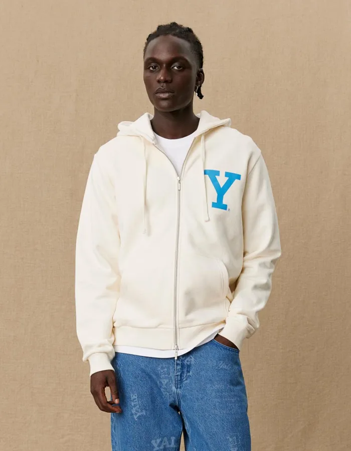 Men Les Deux HoodiesSweatshirts Yale Y Zipper Hoodie 8211 Light Ivory