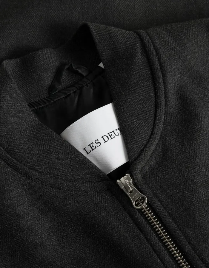 Men Les Deux JacketsCoats Como Reg Herringbone Bomber Jacket 8211 CharcoalGrey Melange