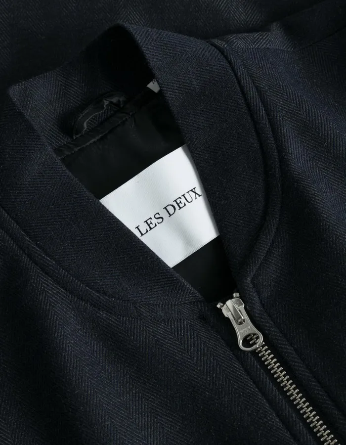 Men Les Deux JacketsCoats Como Reg Herringbone Bomber Jacket 8211 Dark NavyDark Grey Melange