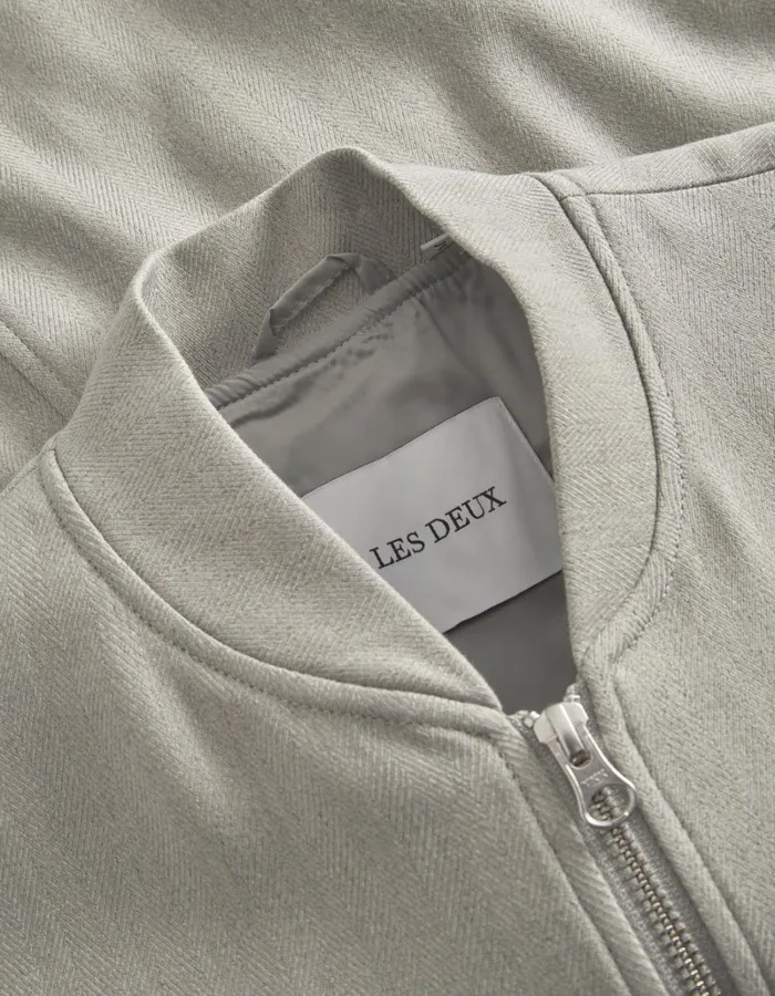 Men Les Deux JacketsCoats Como Reg Herringbone Bomber Jacket 8211 Light Grey Melange