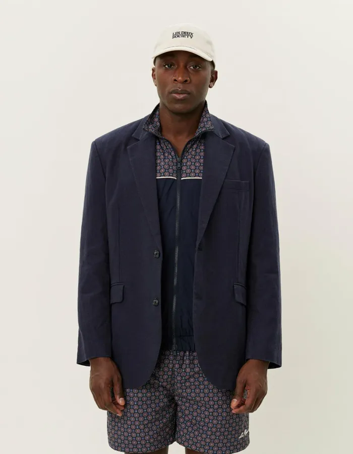 Men Les Deux JacketsCoats James Linen Blazer 8211 Dark Navy