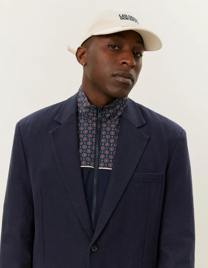 Men Les Deux JacketsCoats James Linen Blazer 8211 Dark Navy