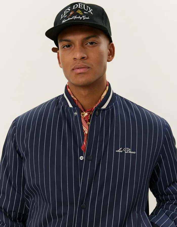 Men Les Deux JacketsCoats Les Deux Tech Varsity Jacket 8211 Dark NavyIvory