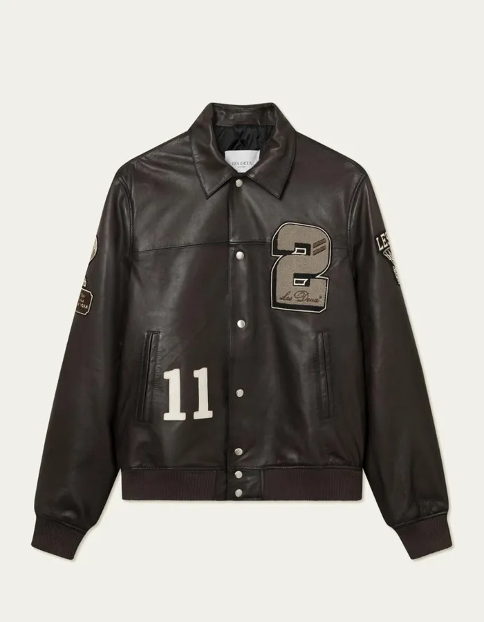 Men Les Deux JacketsCoats Les Deux Varsity Leather Jacket 8211 Brown