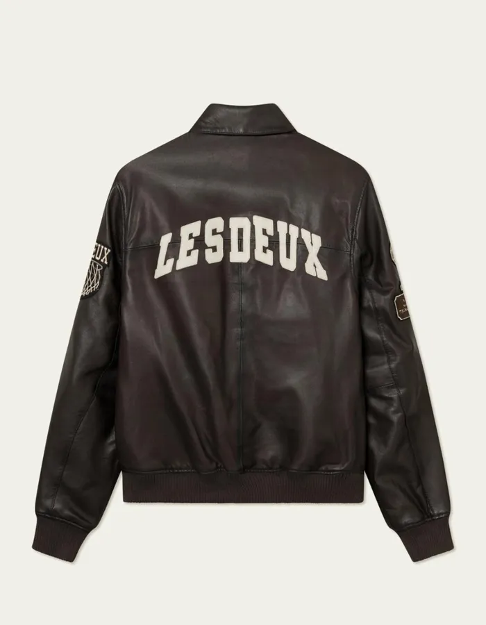 Men Les Deux JacketsCoats Les Deux Varsity Leather Jacket 8211 Brown