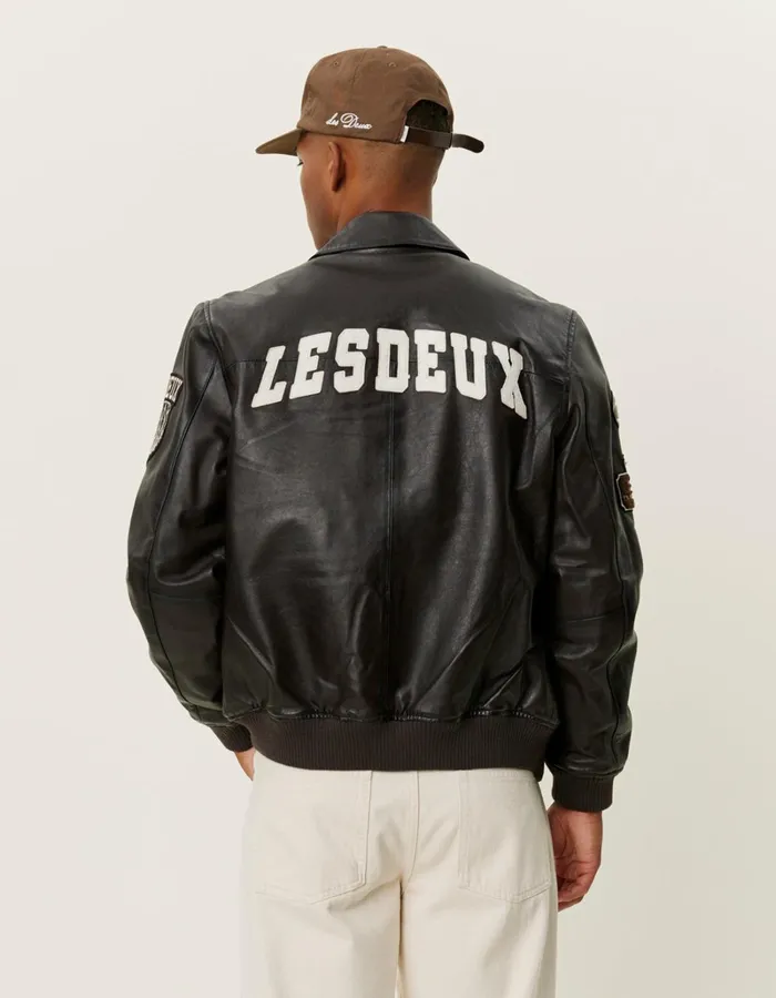 Men Les Deux JacketsCoats Les Deux Varsity Leather Jacket 8211 Brown