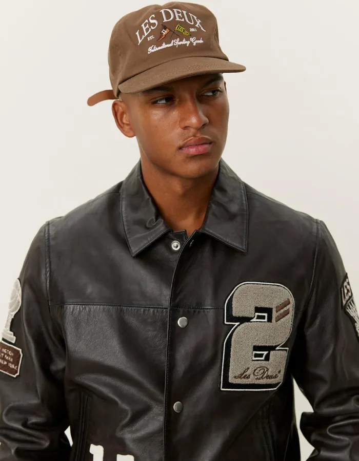 Men Les Deux JacketsCoats Les Deux Varsity Leather Jacket 8211 Brown