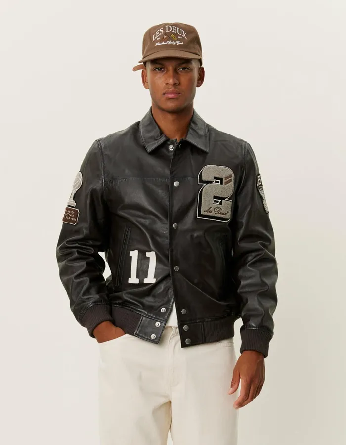 Men Les Deux JacketsCoats Les Deux Varsity Leather Jacket 8211 Brown