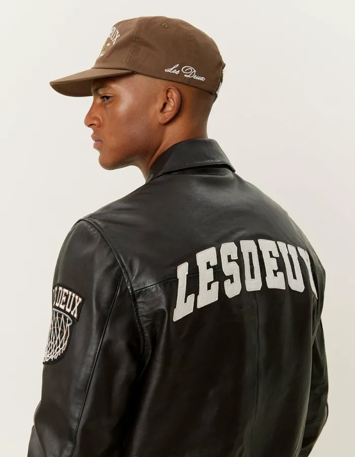 Men Les Deux JacketsCoats Les Deux Varsity Leather Jacket 8211 Brown