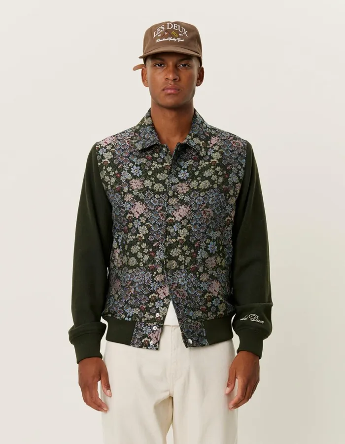 Men Les Deux JacketsCoats Noah Jacquard Varsity Jacket 8211 RosinChive Green