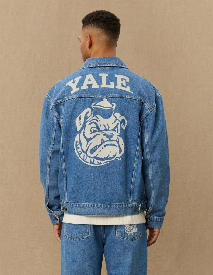 Men Les Deux JacketsCoats Rally Yale Bulldog Denim Jacket 8211 Medium Indigo Wash