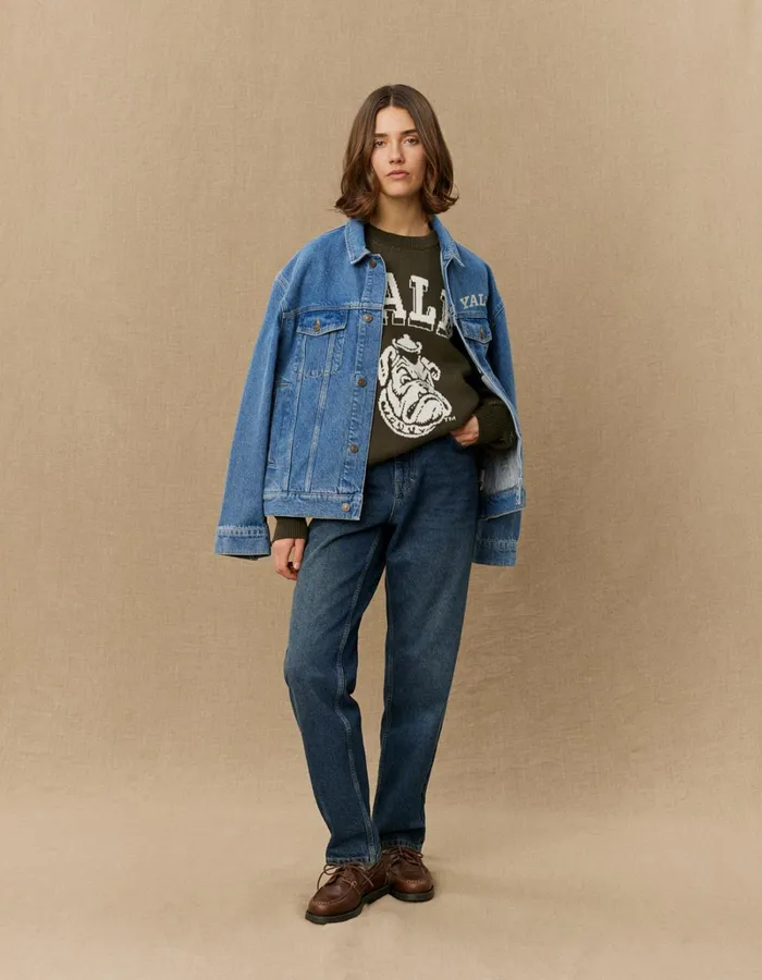 Men Les Deux JacketsCoats Rally Yale Bulldog Denim Jacket 8211 Medium Indigo Wash