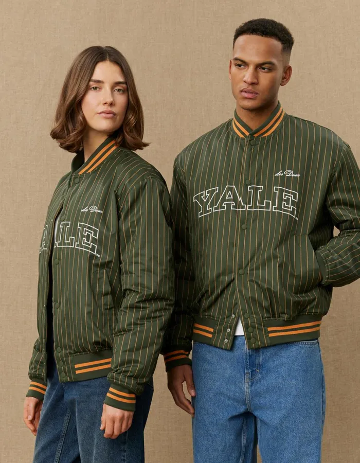 Men Les Deux JacketsCoats Yale Varsity Tech Jacket 8211 Duffel Bag GreenGolden Yellow