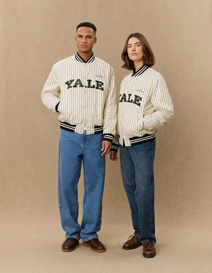 Men Les Deux JacketsCoats Yale Varsity Tech Jacket 8211 IvoryBlack