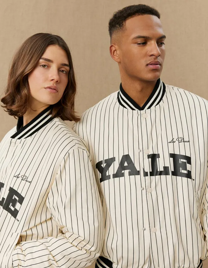 Men Les Deux JacketsCoats Yale Varsity Tech Jacket 8211 IvoryBlack