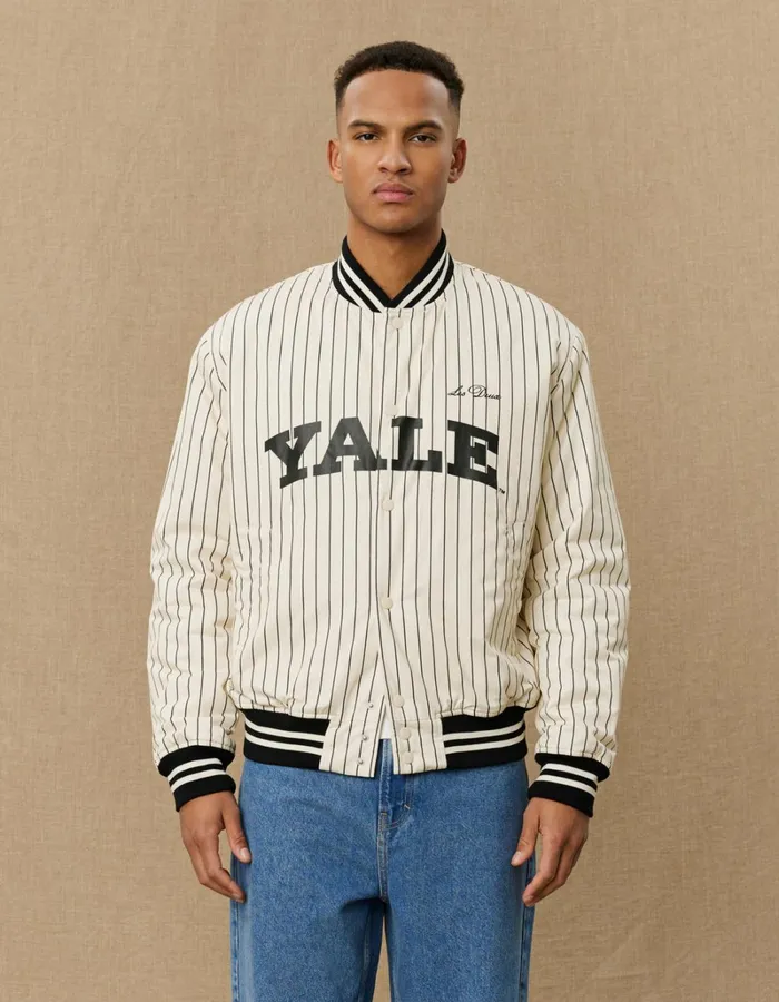 Men Les Deux JacketsCoats Yale Varsity Tech Jacket 8211 IvoryBlack