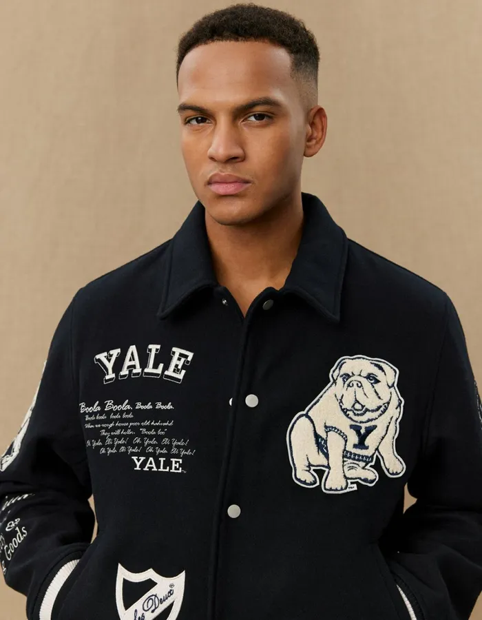 Men Les Deux JacketsCoats Yale Wool Varsity Jacket 8211 BlackBlack