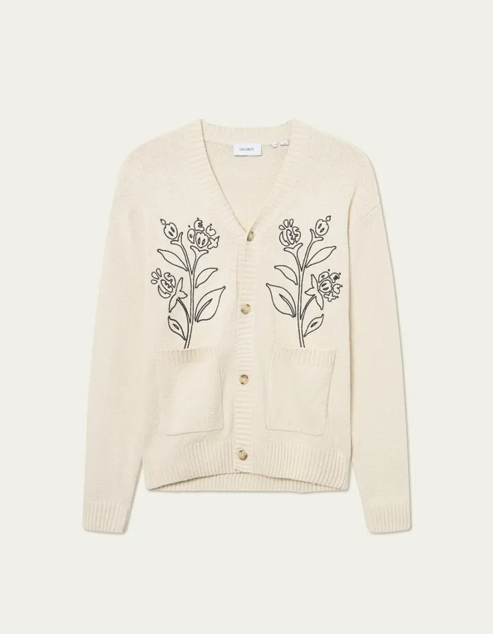 Men Les Deux Knitwear Brad Embroidery Cardigan 8211 Ivory