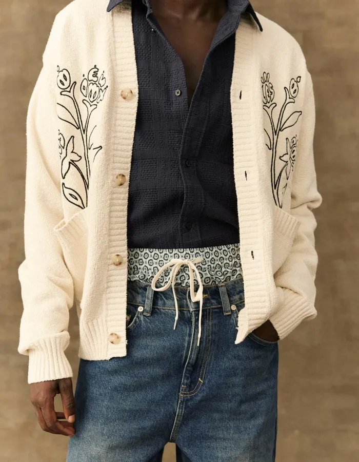 Men Les Deux Knitwear Brad Embroidery Cardigan 8211 Ivory