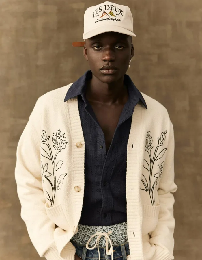 Men Les Deux Knitwear Brad Embroidery Cardigan 8211 Ivory