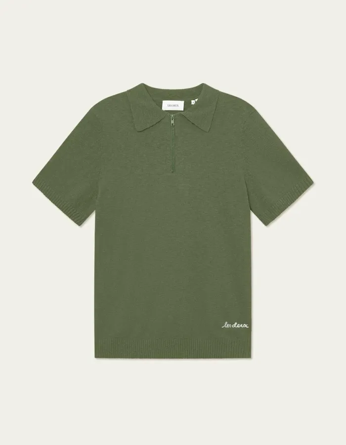 Men Les Deux Knitwear Brad Zipper Polo 8211 Chive Green