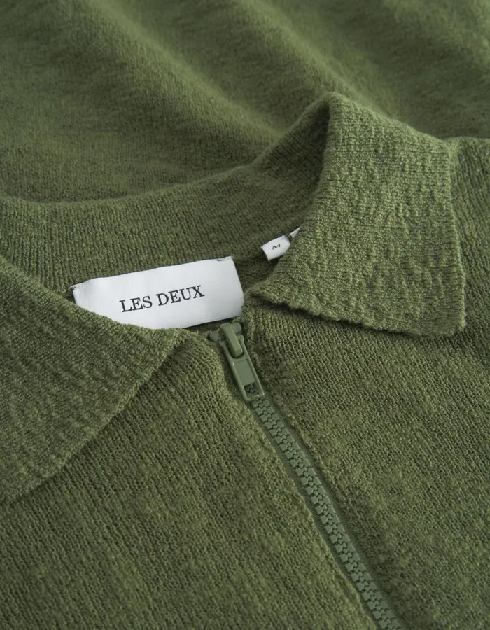 Men Les Deux Knitwear Brad Zipper Polo 8211 Chive Green
