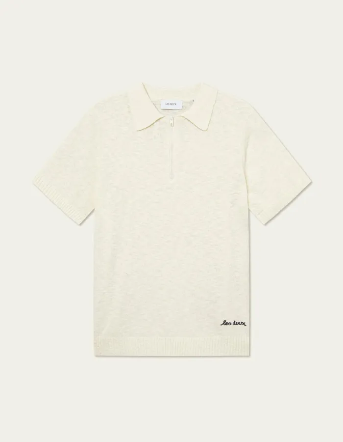 Men Les Deux Knitwear Brad Zipper Polo 8211 Ivory