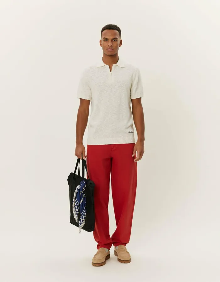 Men Les Deux Knitwear Brad Zipper Polo 8211 Ivory