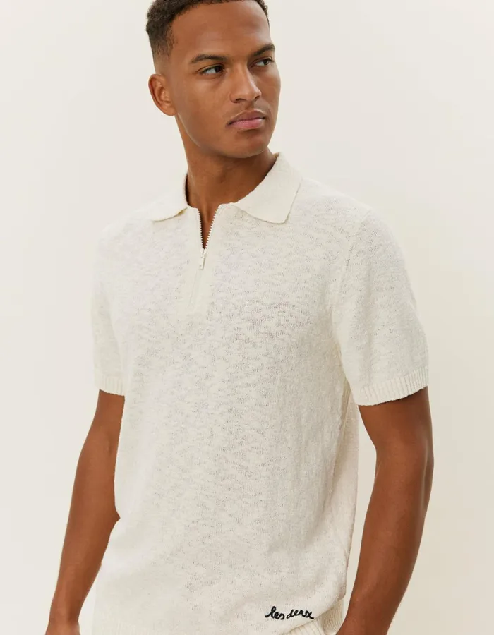 Men Les Deux Knitwear Brad Zipper Polo 8211 Ivory