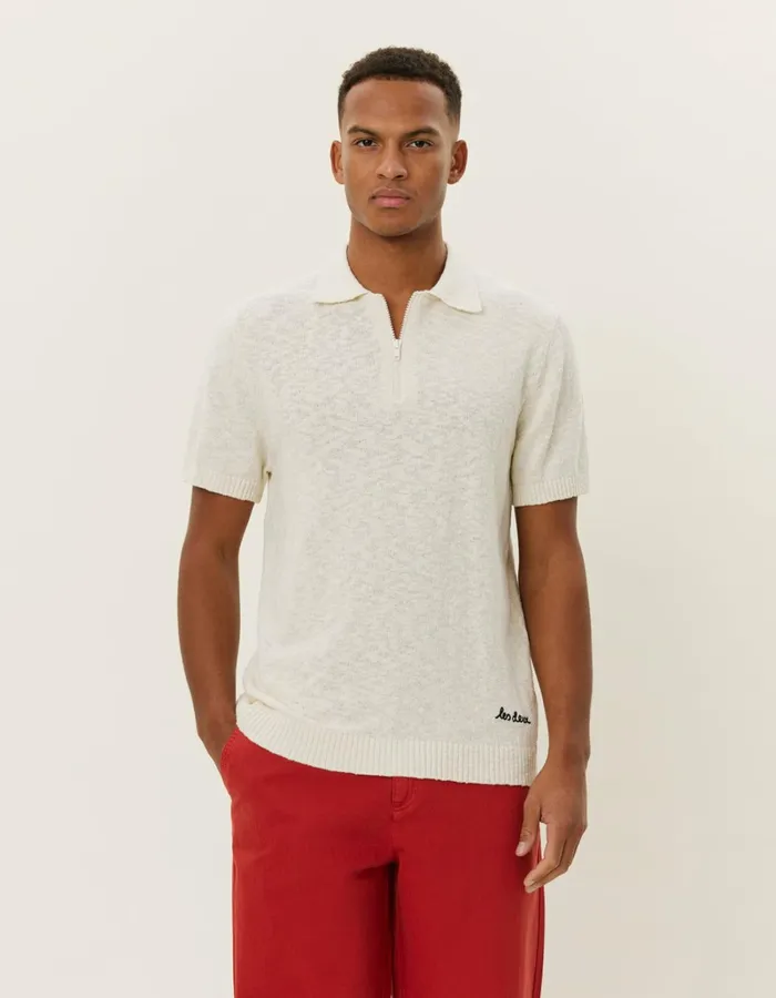 Men Les Deux Knitwear Brad Zipper Polo 8211 Ivory