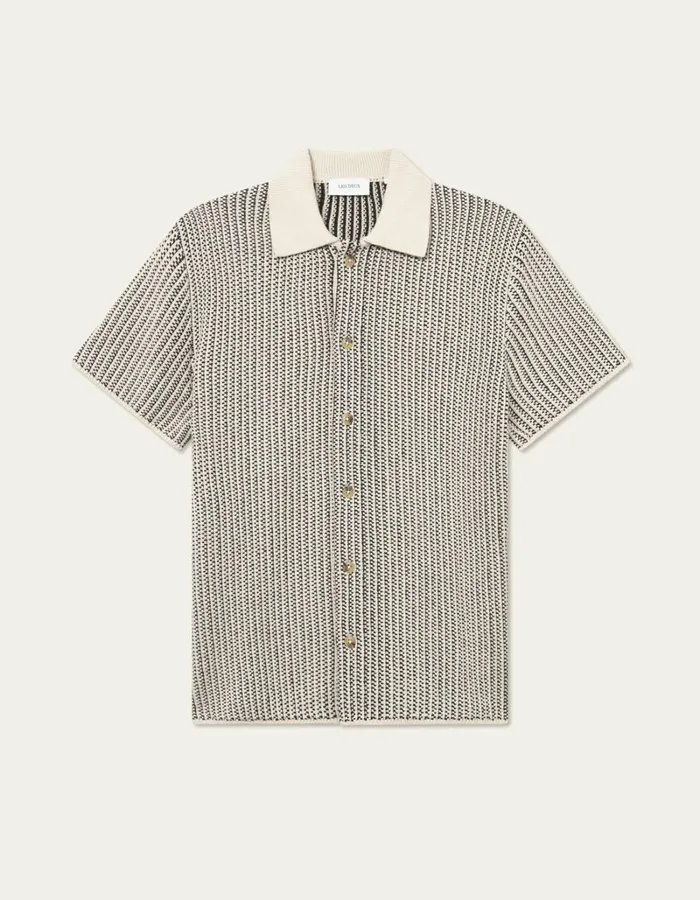 Men Les Deux Knitwear Easton Knitted SS Shirt 8211 IvoryBlack