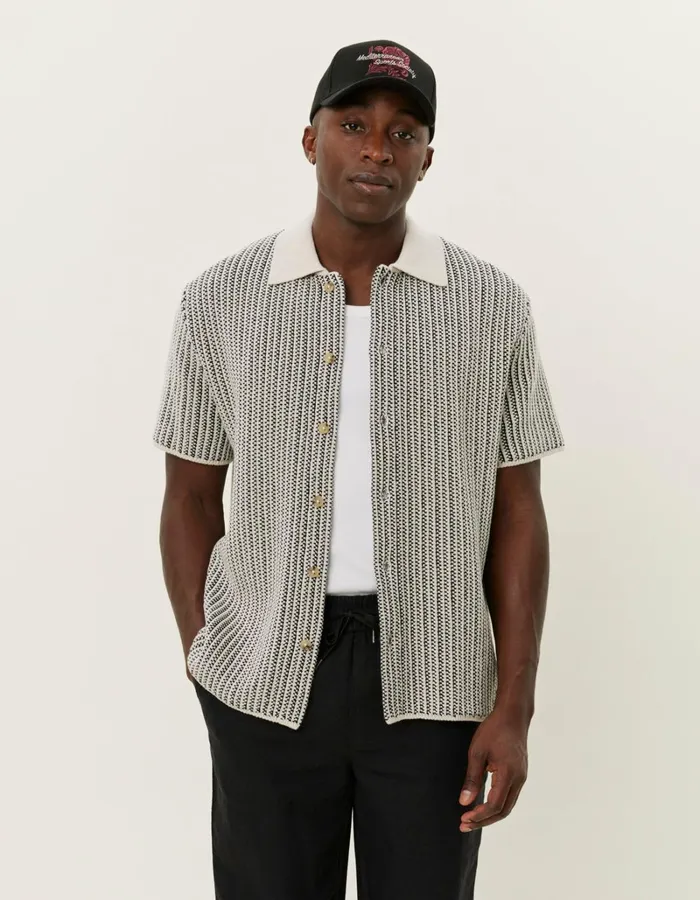 Men Les Deux Knitwear Easton Knitted SS Shirt 8211 IvoryBlack