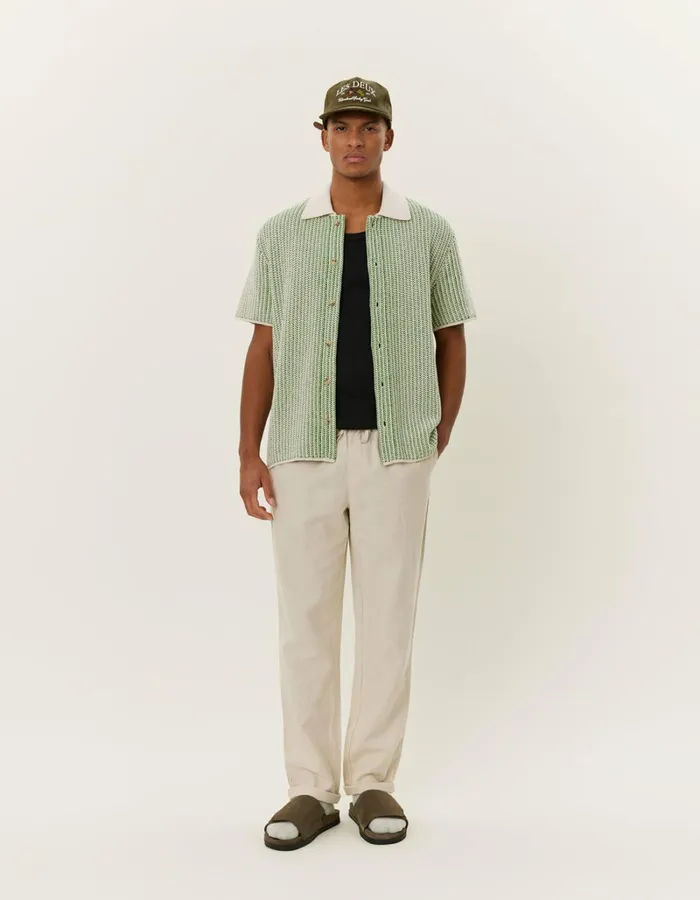 Men Les Deux Knitwear Easton Knitted SS Shirt 8211 IvoryVintage Green