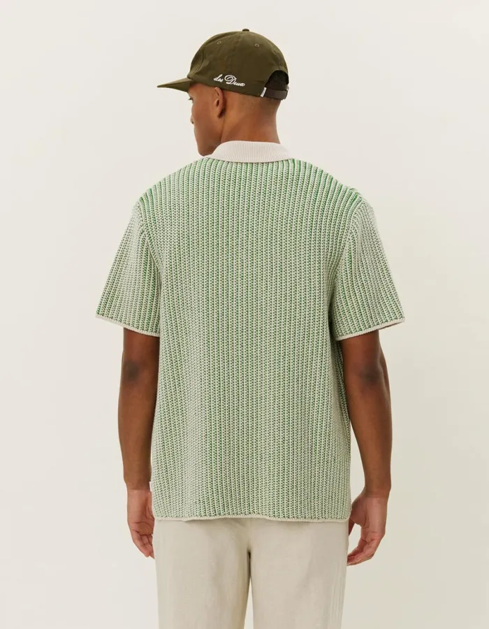 Men Les Deux Knitwear Easton Knitted SS Shirt 8211 IvoryVintage Green