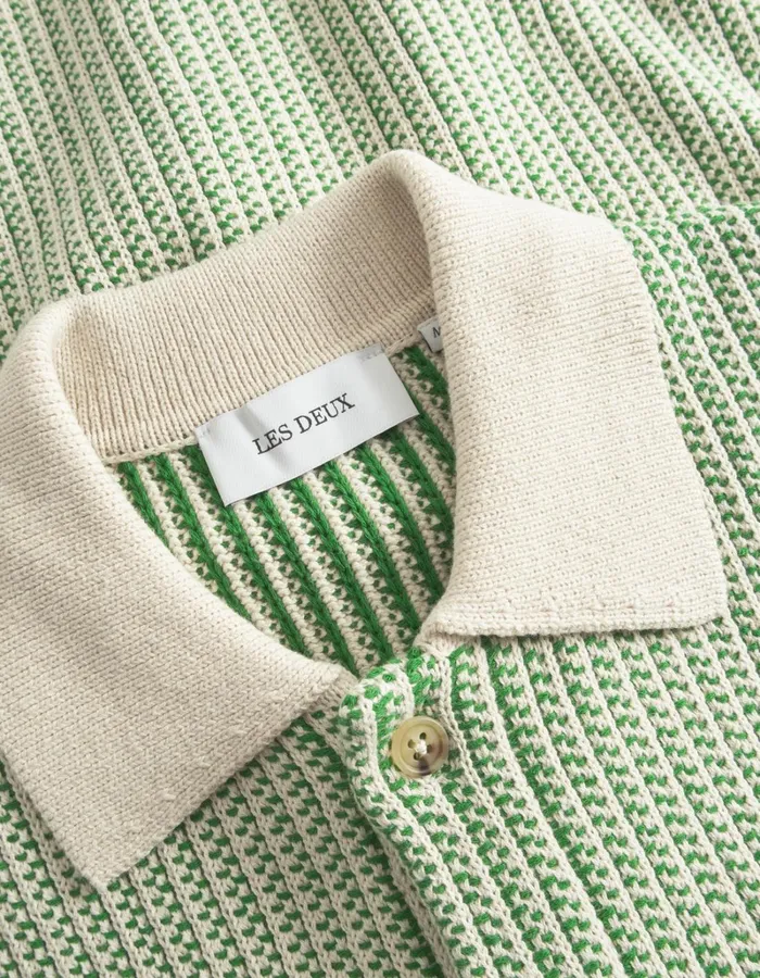 Men Les Deux Knitwear Easton Knitted SS Shirt 8211 IvoryVintage Green