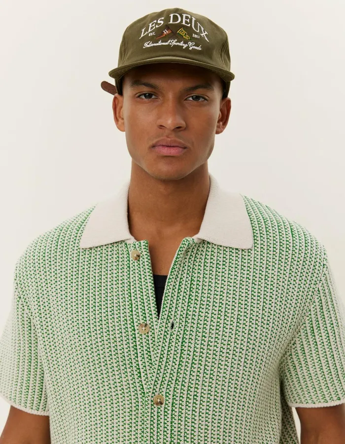 Men Les Deux Knitwear Easton Knitted SS Shirt 8211 IvoryVintage Green