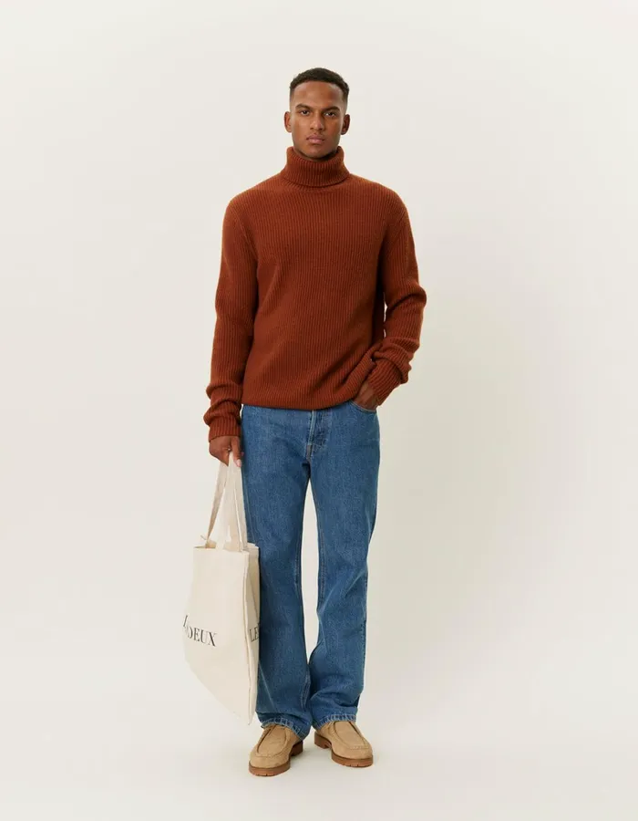 Men Les Deux Knitwear Eddie Wool Rib Rollneck Knit 8211 Arabian Spice