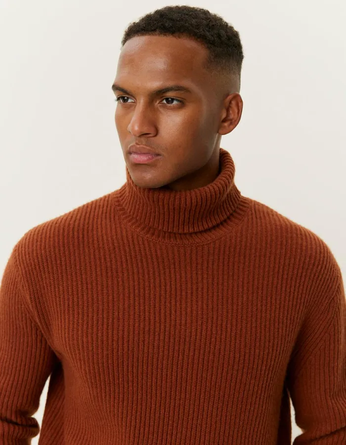 Men Les Deux Knitwear Eddie Wool Rib Rollneck Knit 8211 Arabian Spice