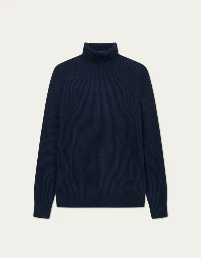 Men Les Deux Knitwear Eddie Wool Rib Rollneck Knit 8211 Dark Navy