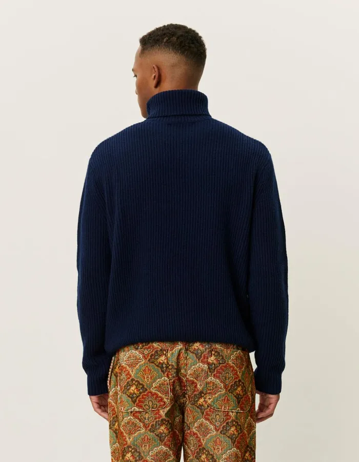 Men Les Deux Knitwear Eddie Wool Rib Rollneck Knit 8211 Dark Navy