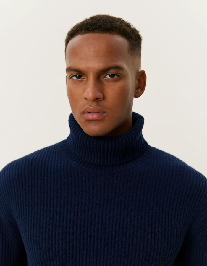 Men Les Deux Knitwear Eddie Wool Rib Rollneck Knit 8211 Dark Navy