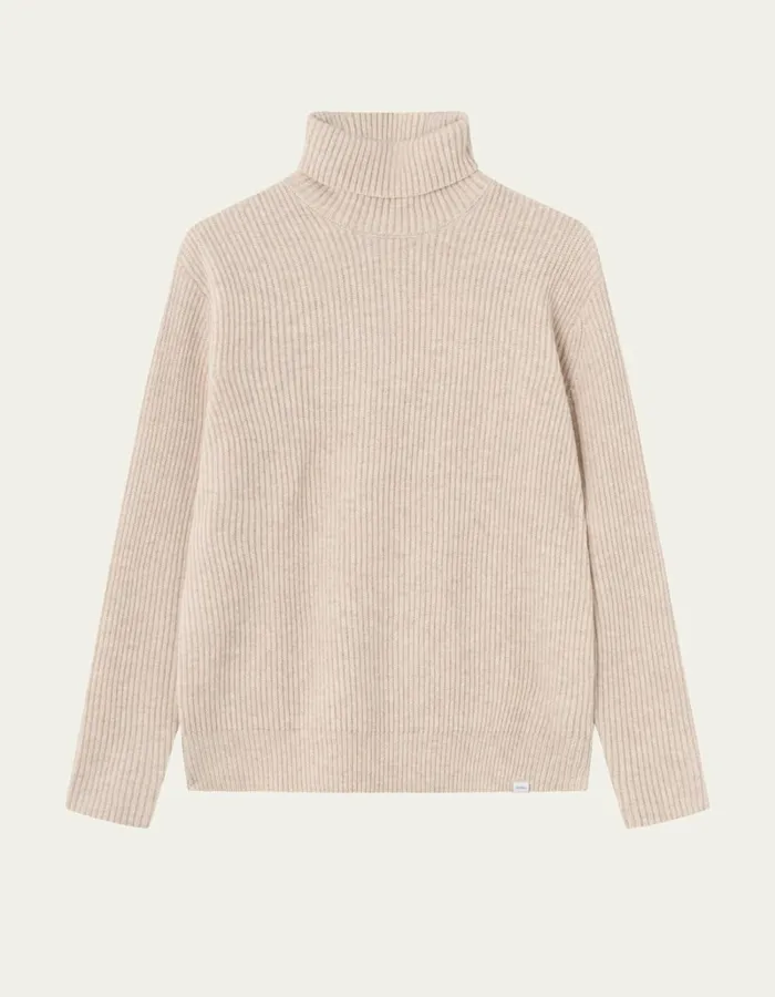 Men Les Deux Knitwear Eddie Wool Rib Rollneck Knit 8211 Light Sand Melange