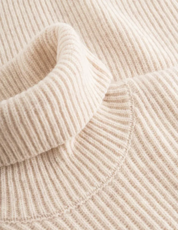 Men Les Deux Knitwear Eddie Wool Rib Rollneck Knit 8211 Light Sand Melange