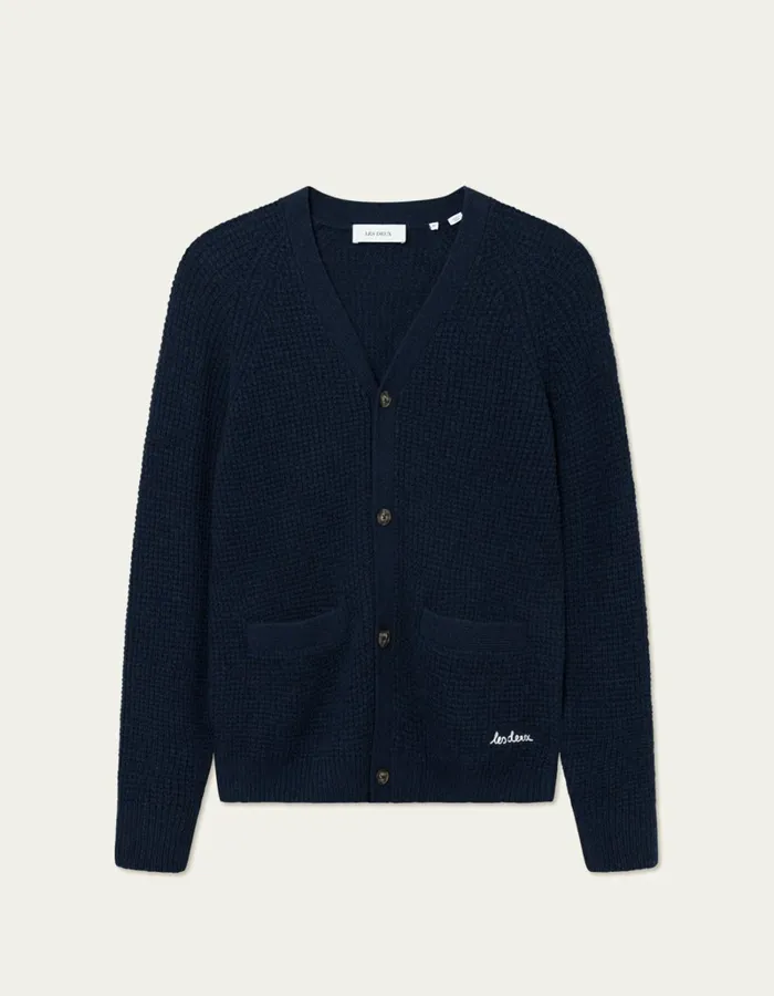 Men Les Deux Knitwear Grady Waffle Cardigan 8211 Dark Navy