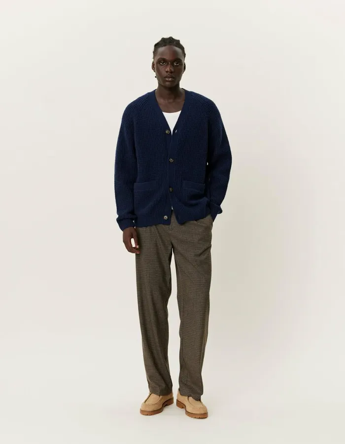 Men Les Deux Knitwear Grady Waffle Cardigan 8211 Dark Navy