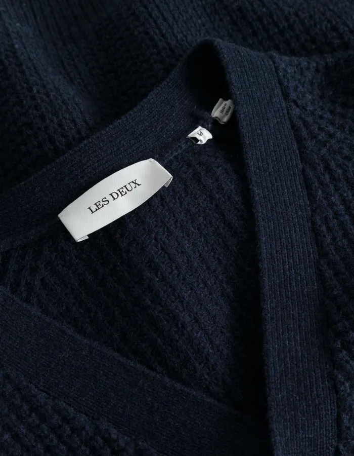 Men Les Deux Knitwear Grady Waffle Cardigan 8211 Dark Navy
