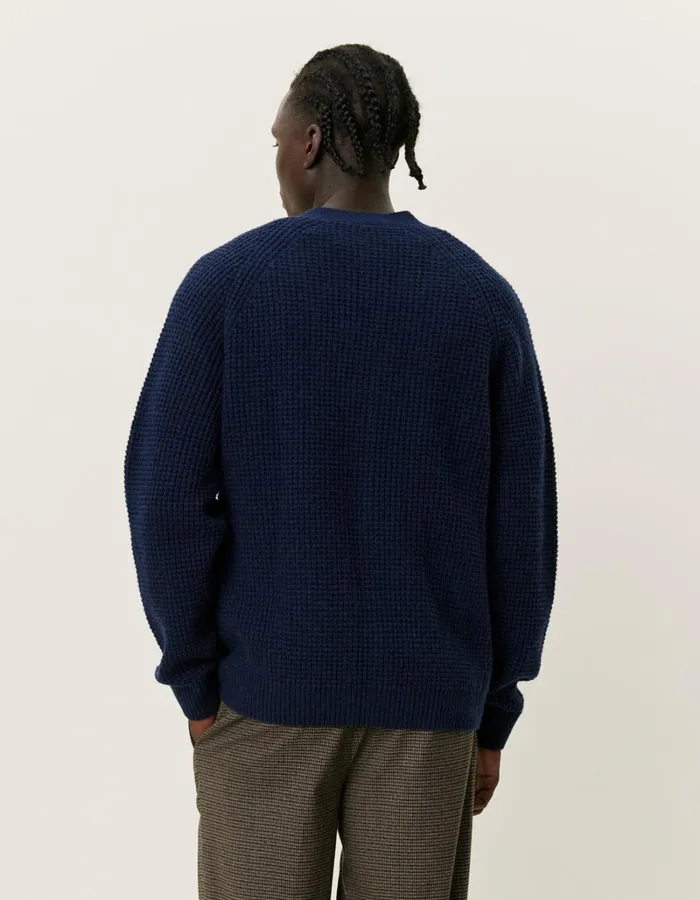 Men Les Deux Knitwear Grady Waffle Cardigan 8211 Dark Navy