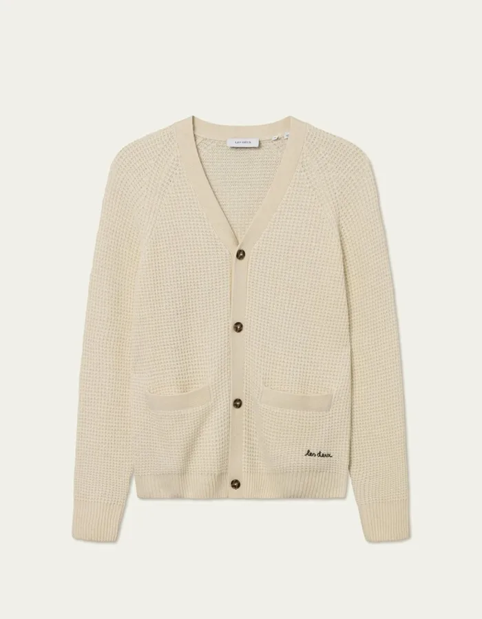 Men Les Deux Knitwear Grady Waffle Cardigan 8211 Ivory